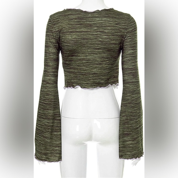 NWT (S) Green Sexy Crop Top Vintage Trendy Cami Shirt Streetwear - Picture 4 of 6